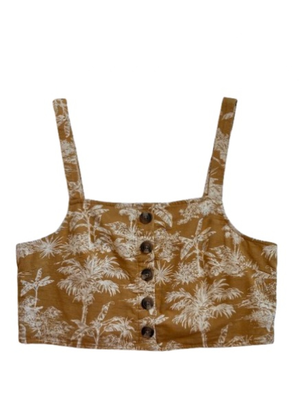 American Eagle Outfitters Button Front Tropical Mustard Yellow Crop Top Size M
